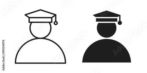 Graduate student icon set. outlined and solid flat clipart versions.