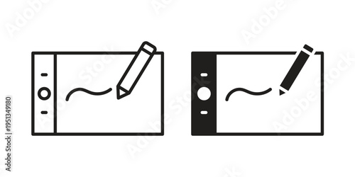 Graphic tablet icon set. outlined and solid flat clipart versions.