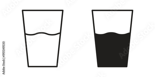 Half Glass icon set. outlined and solid flat clipart versions.