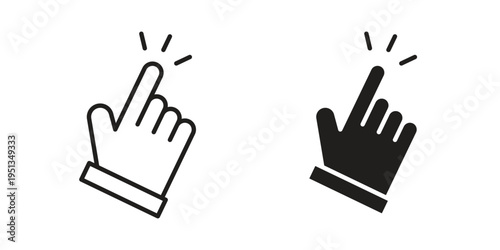 Hand cursor icon set. outlined and solid flat clipart versions.