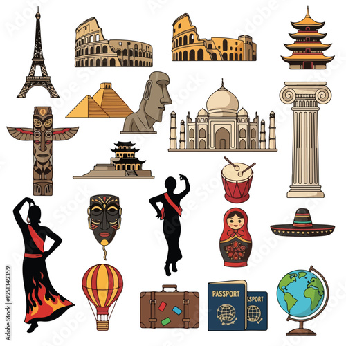 Cultural Symbols and Landmarks Around World.