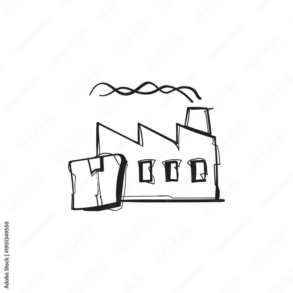Fototapeta premium Factory Building with Cardboard Box Hand Drawn Doodle Vector