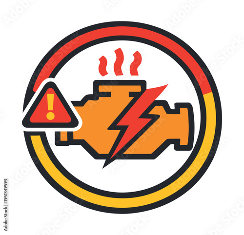 Engine warning light indicating a critical problem, displaying an overheating engine symbol with a lightning bolt fault