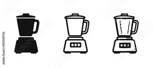 Electric blender kitchen appliance icon set for food preparation, smoothies, and cooking