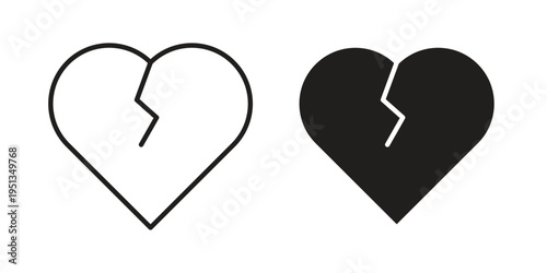 Heart Crack icon set. outlined and solid flat clipart versions.