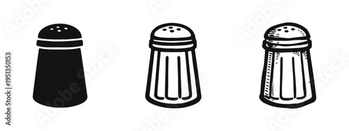 Salt shaker kitchen utensil icon set for seasoning food and dining tables