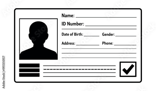 Identity card vector illustration featuring empty fields for name, ID number, date of birth, gender, address, and phone