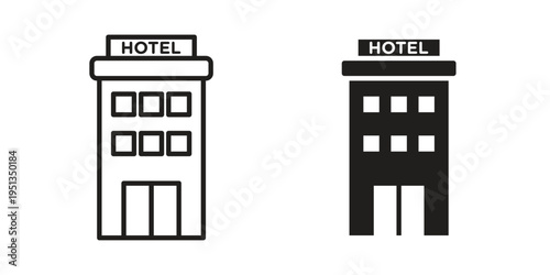 hotel icon set. outlined and solid flat clipart versions.