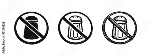 No salt or low sodium diet icon set for healthy nutrition and medical conditions