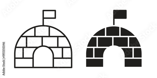 Igloo icon set. outlined and solid flat clipart versions.