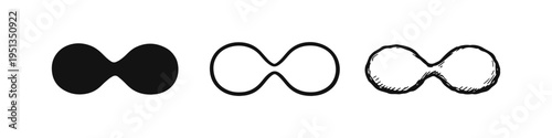 Infinity Symbol Icon Set. Endless Loop or Figure-Eight Shape in Solid, Outline, and Hand-Drawn Styles.
