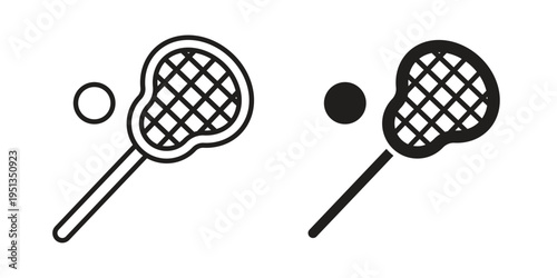 Lacrosse stick ball icon set. outlined and solid flat clipart versions.