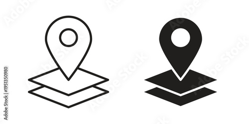 Land layer location icon set. outlined and solid flat clipart versions.