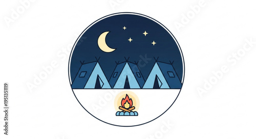 Camping under starry night sky with tents and campfire