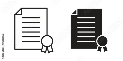 License document icon set. outlined and solid flat clipart versions.
