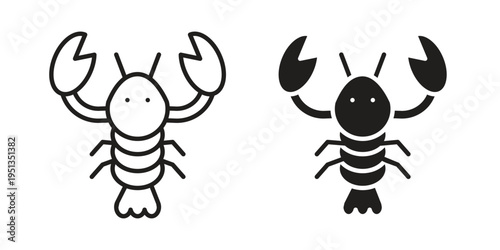 Lobster icon set. outlined and solid flat clipart versions.