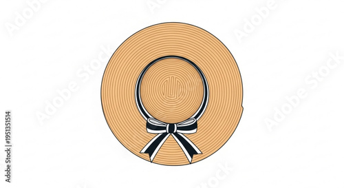 Straw sun hat with black ribbon bow isolated on white background for summer fashion and outdoor activities