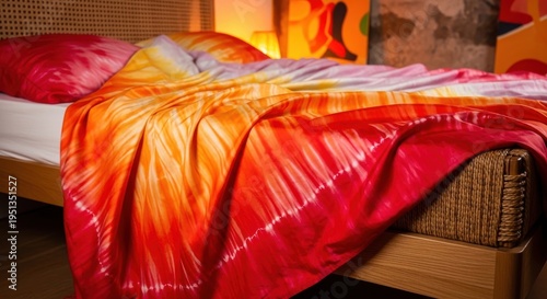 Hand Dyed Silk Duvet Featuring a Warm Sunset Gradient, Evoking Cozy Bedroom Ambiance