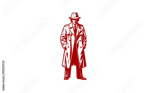 Disheveled 1970s TV Detective Trench Coat Silhouette, Classic Mystery Show Vector Sticker, Iconic Crumpled Fighter of Crime Illustration