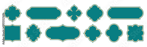 Islam frame shape vector, Ramadan decorative pattern, elegant Muslim architecture element, golden accents, festive celebration design, vintage illustration