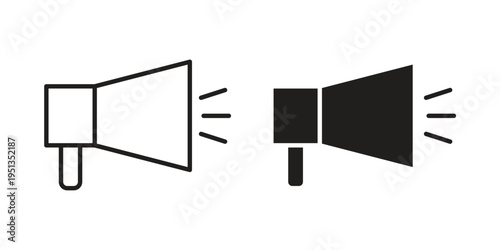 Megaphone icon set. outlined and solid flat clipart versions.