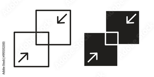 Merge icon set. outlined and solid flat clipart versions.