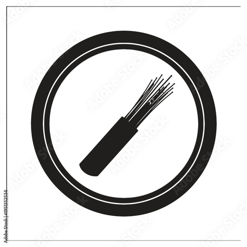 Black paintbrush with bristles inside a doublelined circle on isolated background