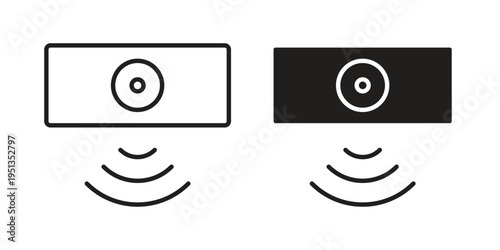 Motion detector icon set. outlined and solid flat clipart versions.