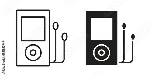 Mp3 Player icon set. outlined and solid flat clipart versions.
