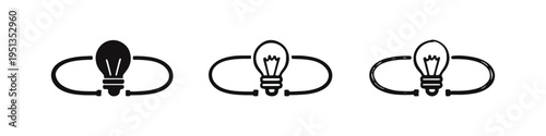 Lightbulb and Circuit Icon Set - Idea and Electrical Energy Concept in Three Artistic Styles
