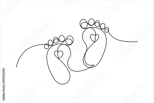 Baby's feet. Little kids feet. Tiny foots. Continuous one single line drawing of feet vector illustration