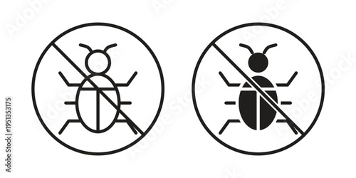 No Bug icon set. outlined and solid flat clipart versions.