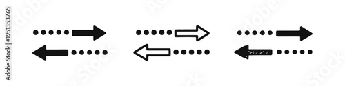 Dotted line arrows direction icon set. Navigation and process flow symbol. Data transfer vector.