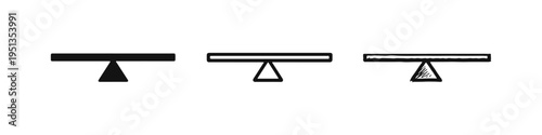 Simple balance scale or seesaw fulcrum icon, concept of equilibrium, stability, and comparison.
