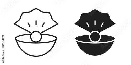 Pearl icon set. outlined and solid flat clipart versions.