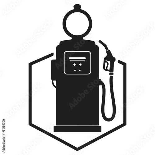 Fuel pump icon with nozzle and shield emblem isolated on transparent background