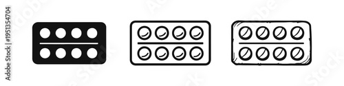 Blister pack with pills or tablets icon, pharmaceutical and medication concept.