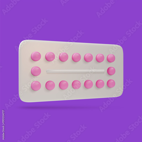 3d Color Birth Control Pills for Emergency Contraception Concept Cartoon Design Style. Vector illustration of Oral Contraceptive Tablets