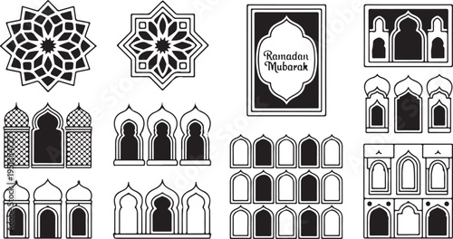 Ramadan Mubarak Islamic architecture elements and designs for decoration and celebration