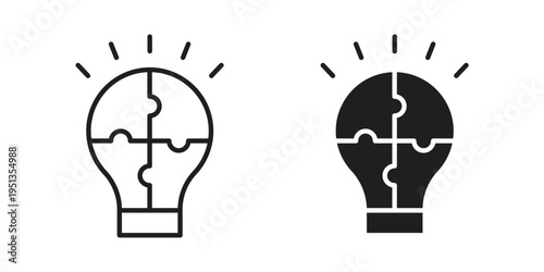 Problem solving icon set. outlined and solid flat clipart versions.