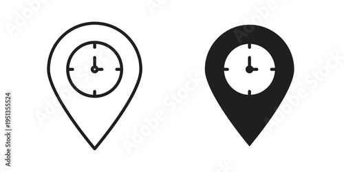 Real time location icon set. outlined and solid flat clipart versions.