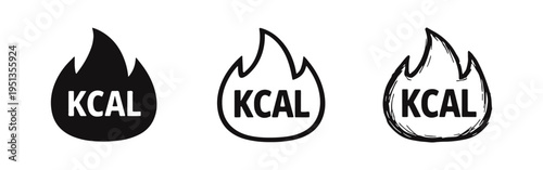 Kcal Calorie Burn or Energy Icons. Metabolism and Diet Measurement Symbol Set.