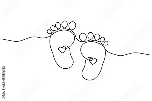 Baby's feet. Little kids feet. Tiny foots. Continuous one single line drawing of feet vector illustration