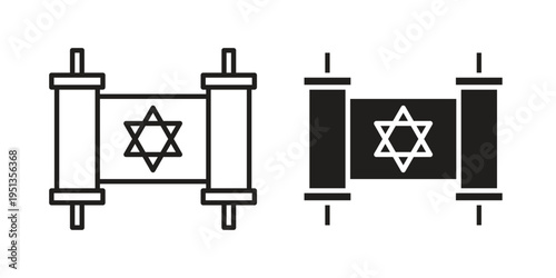 Scroll Torah icon set. outlined and solid flat clipart versions.