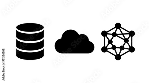 Database, Cloud, and Network Icons for Technology