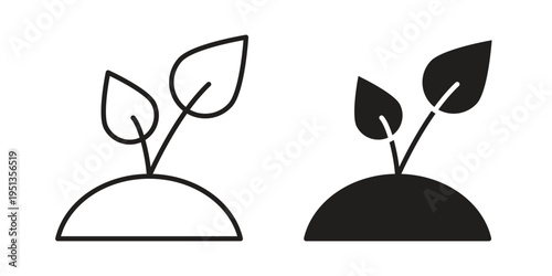 Seedling icon set. outlined and solid flat clipart versions.