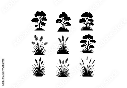 Grass and Bushes Silhouette Collection for Natural Landscape Design

