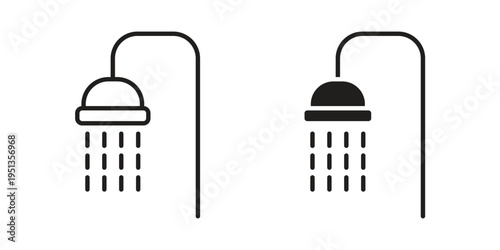 Shower icon set. outlined and solid flat clipart versions.