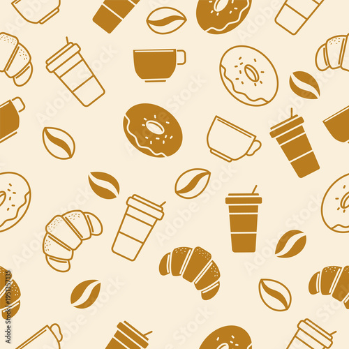 Seamless pattern with a coffee shop theme, suitable for cafe branding, food packaging, menu background