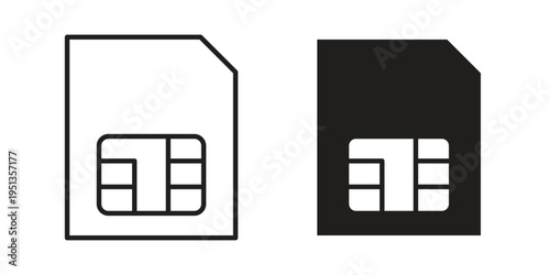 Sim card icon set. outlined and solid flat clipart versions.